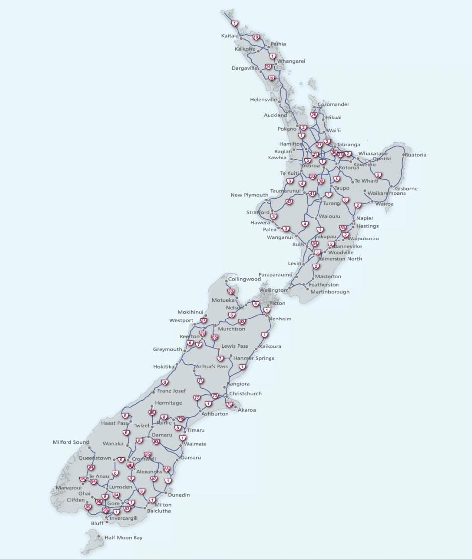 نیوزیلند roads map