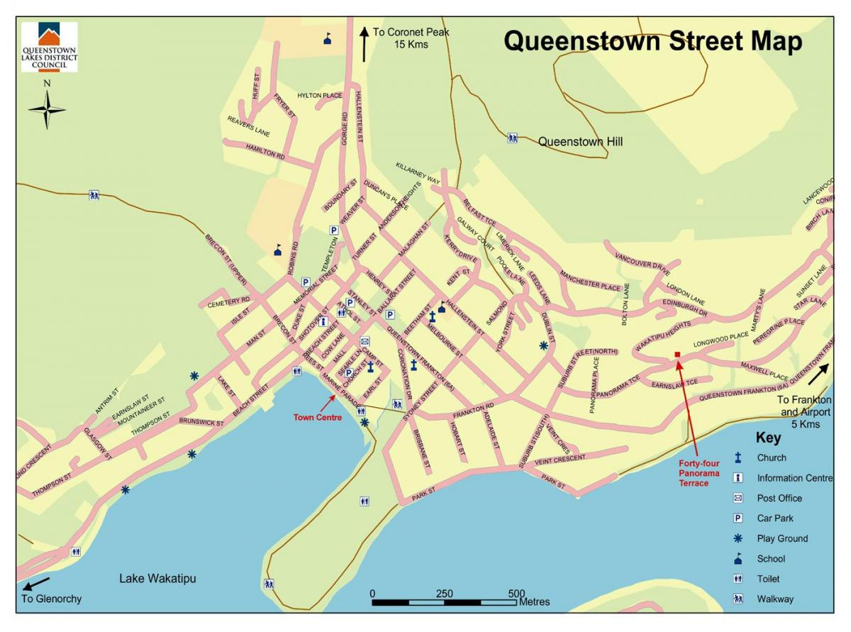 خیابان نقشه queenstown, نیوزیلند