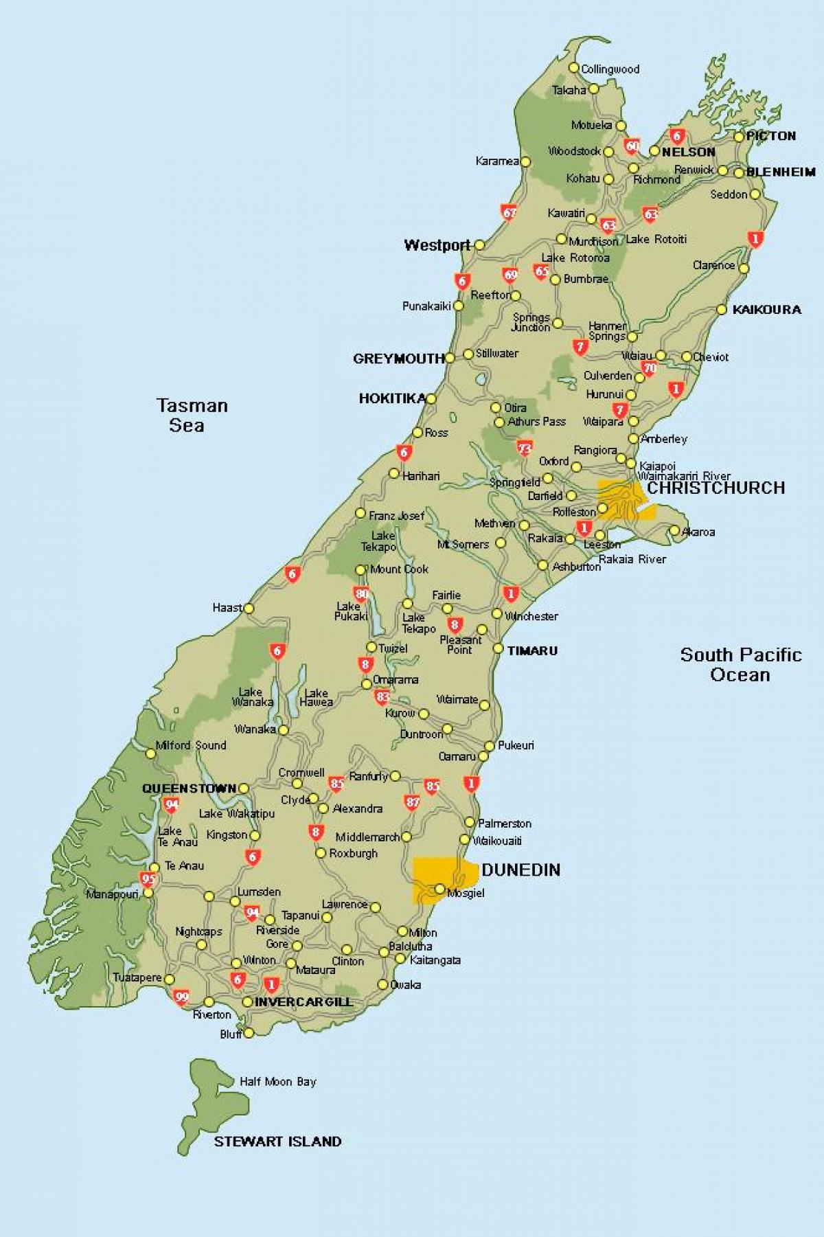 نیوزیلند نقشه جزیره جنوبی نقشه راه