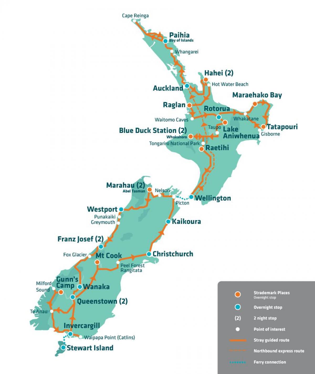 نیوزیلند جاذبه های توریستی نقشه