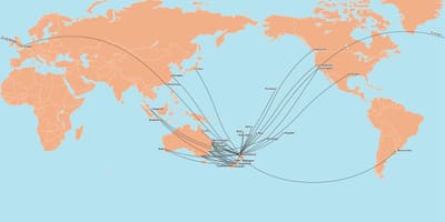 Air new zealand, نقشه مسیر بین المللی